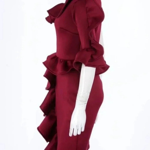 BURGUNDY RUFFLED DETAILS DRESS - Picture 4 of 4
